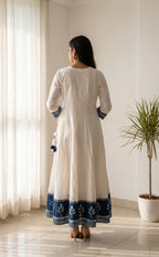 Indigo Blue Cotton Mirror And Thread Work Kurti Set