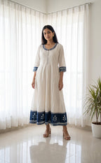 Indigo Blue Cotton Mirror And Thread Work Kurti Set