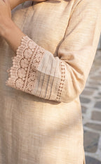 Cream Cotton Thread Work Kurti Set