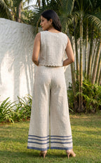 White And Blue Cotton Indo Western