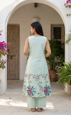 Mint Green Cotton Floral Print Kurti Set