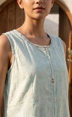 Mint Green Cotton Floral Print Kurti Set