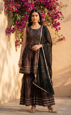 Black Rayon All-Over Printed Kurti Set