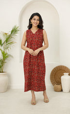 Marron Cotton All-Over Kalamkari Printed Long Straight Kurti 3 piece Combo With Sling Bag