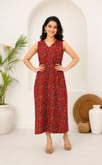 Marron Cotton All-Over Kalamkari Printed Long Straight Kurti 3 piece Combo With Sling Bag