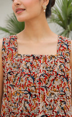 Half White Cotton All-Over Kalamkari Printed Long Straight Kurti 3 piece Combo With Sling Bag