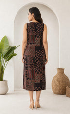 Black Cotton All-Over Kalamkari Printed Long Straight Kurti 3 piece Combo With Sling Bag