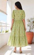 Mint Green Mul Chanderi All-Over Thread Flower Work Kurti Gown