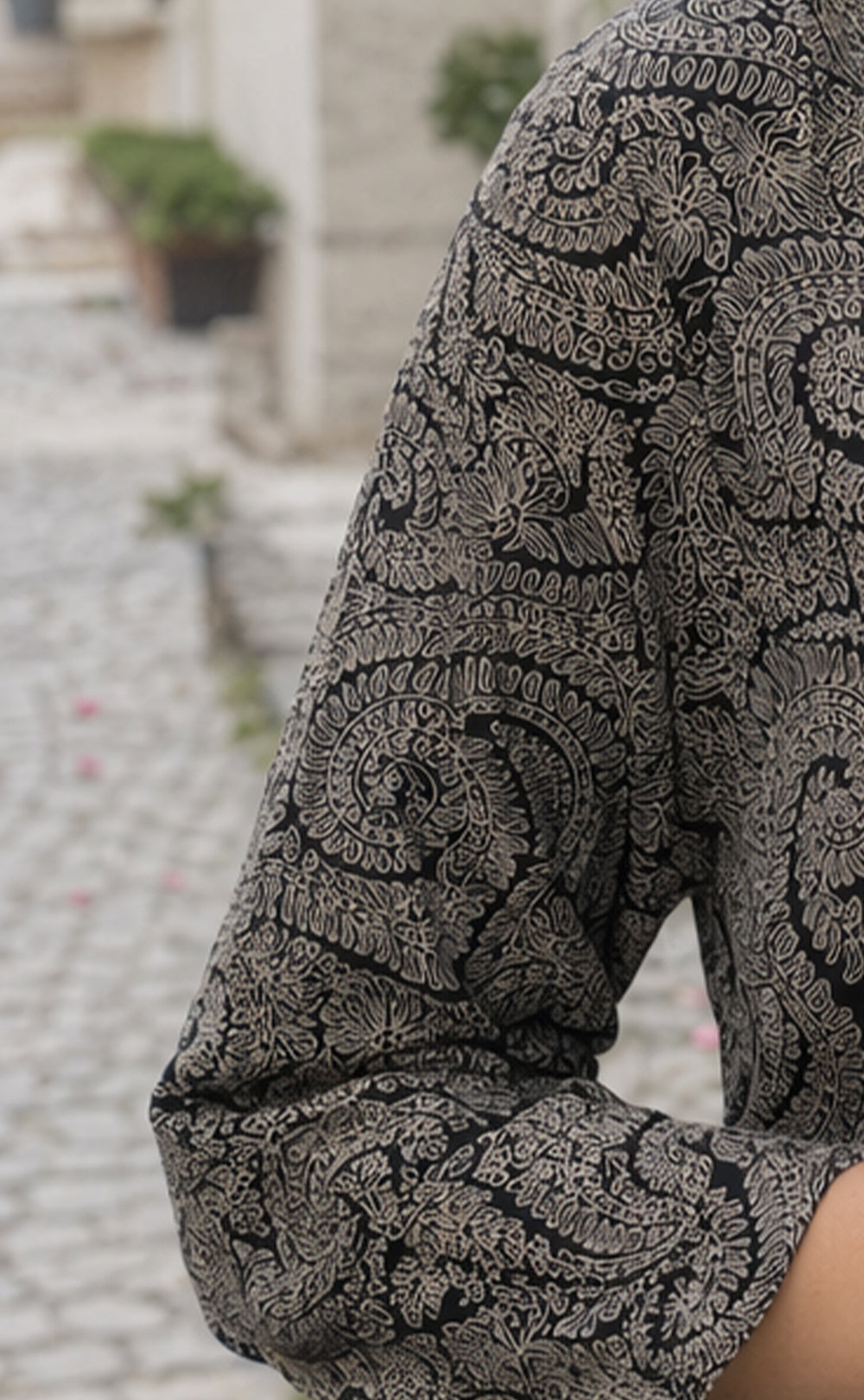 Black Cotton All-Over Floral Printed Kurti Gown