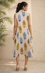 Half White Cotton All-Over Ikkat Printed Co-ord Set