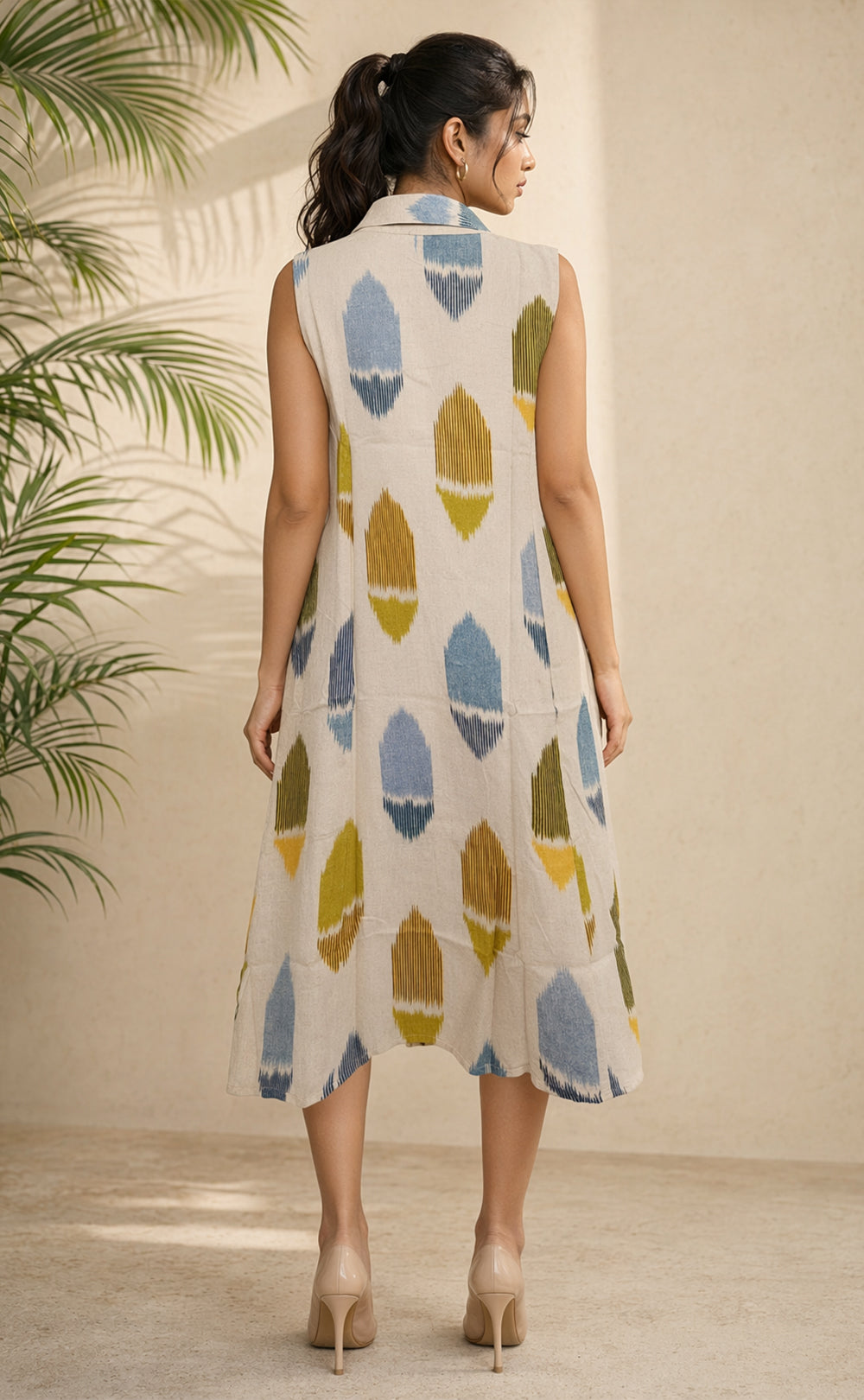 Half White Cotton All-Over Ikkat Printed Co-ord Set