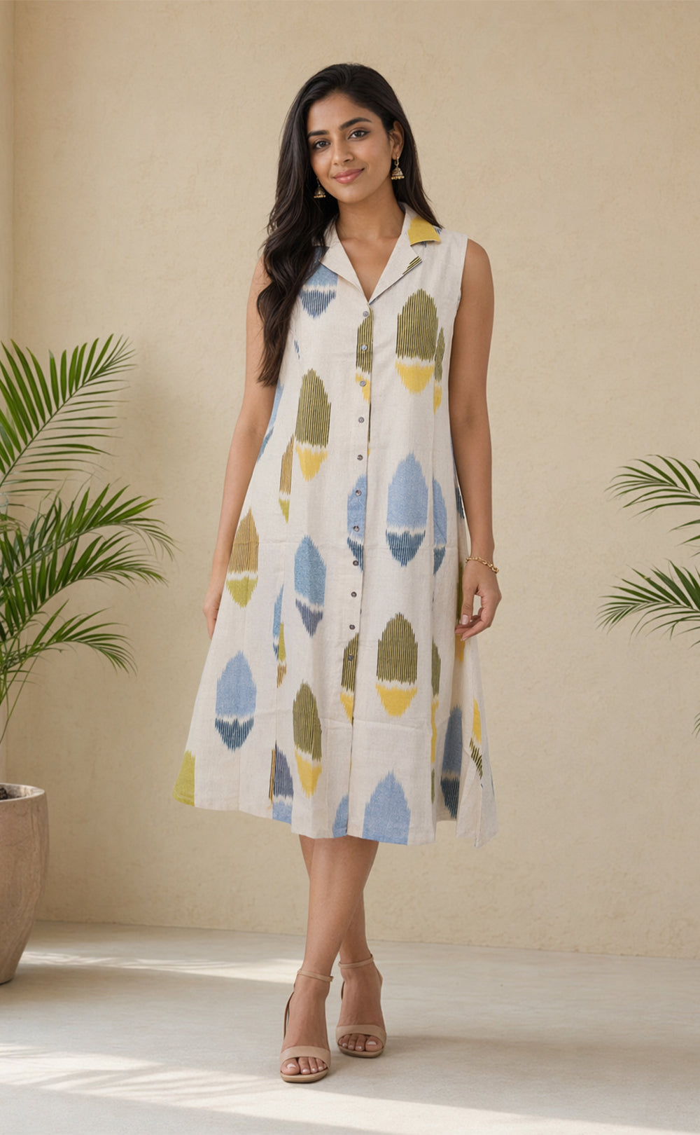 Half White Cotton All-Over Ikkat Printed Co-ord Set