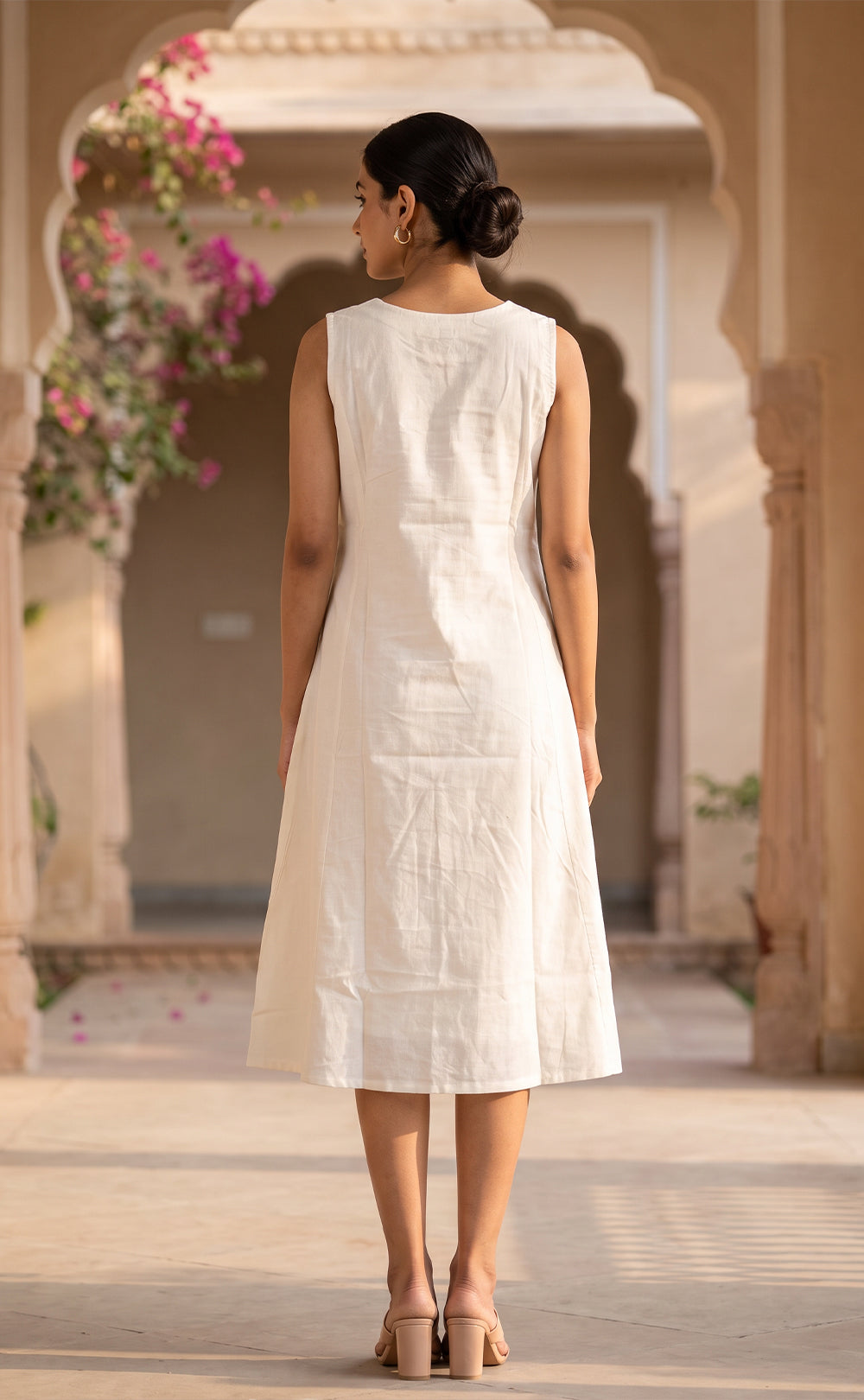 White Cotton Abstract Face Line Printed Flare Kurti