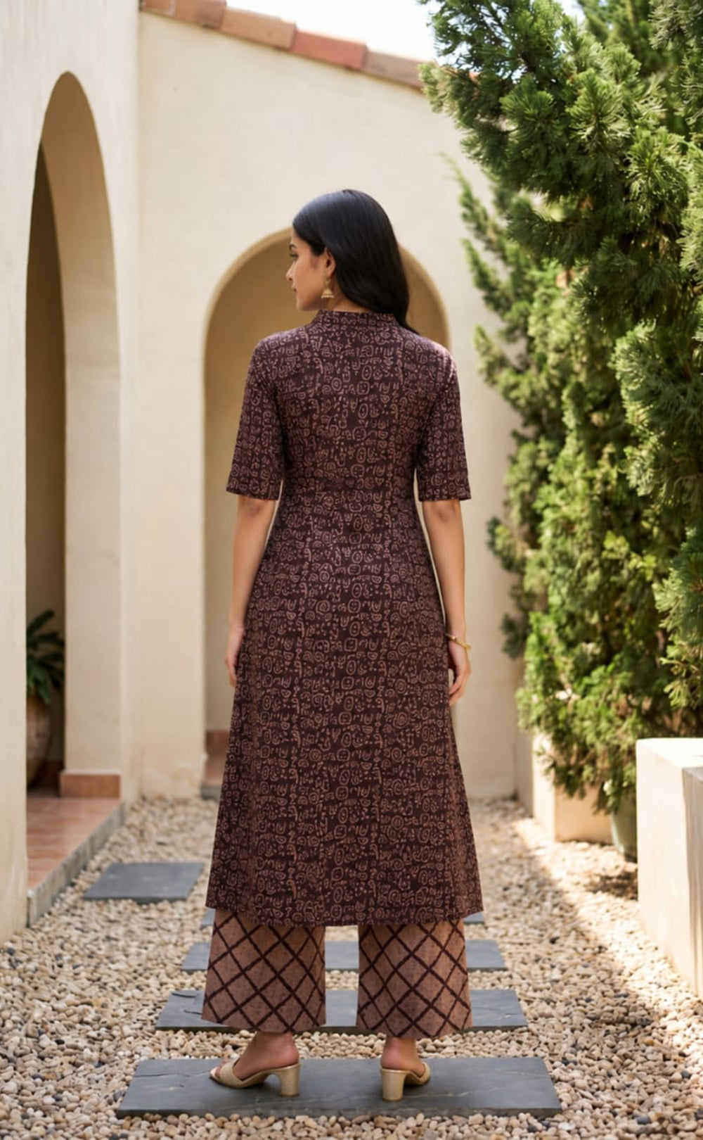 Dark Chocolate Brown Cotton Abstract Printed Co-ord Set