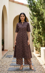 Dark Chocolate Brown Cotton Abstract Printed Co-ord Set