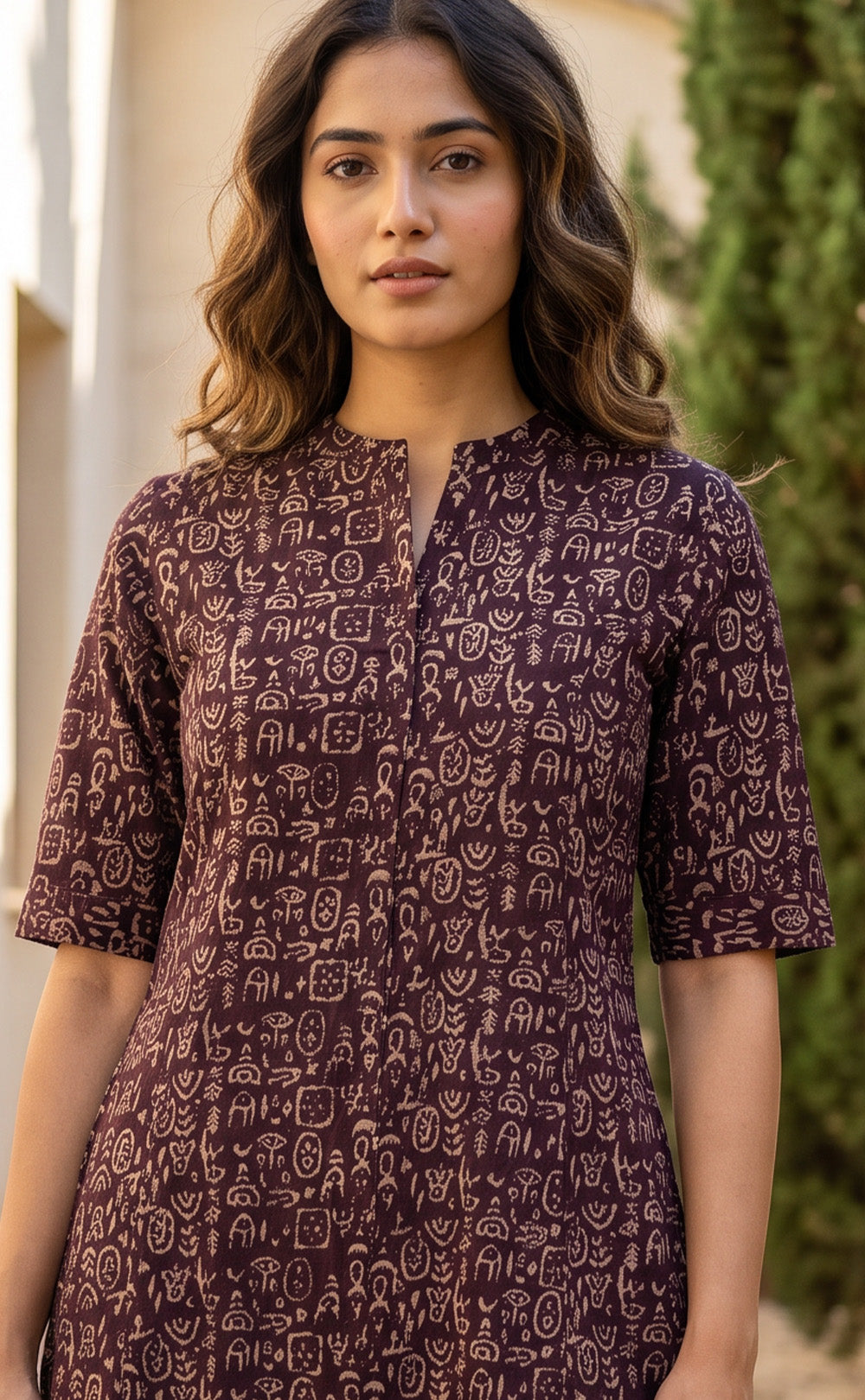 Dark Chocolate Brown Cotton Abstract Printed Co-ord Set