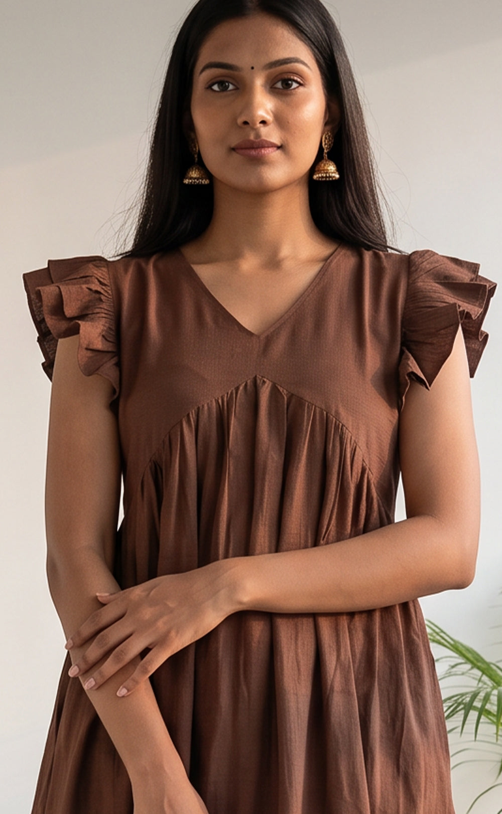 Chocolate Brown Imported Plain Flare Kurti