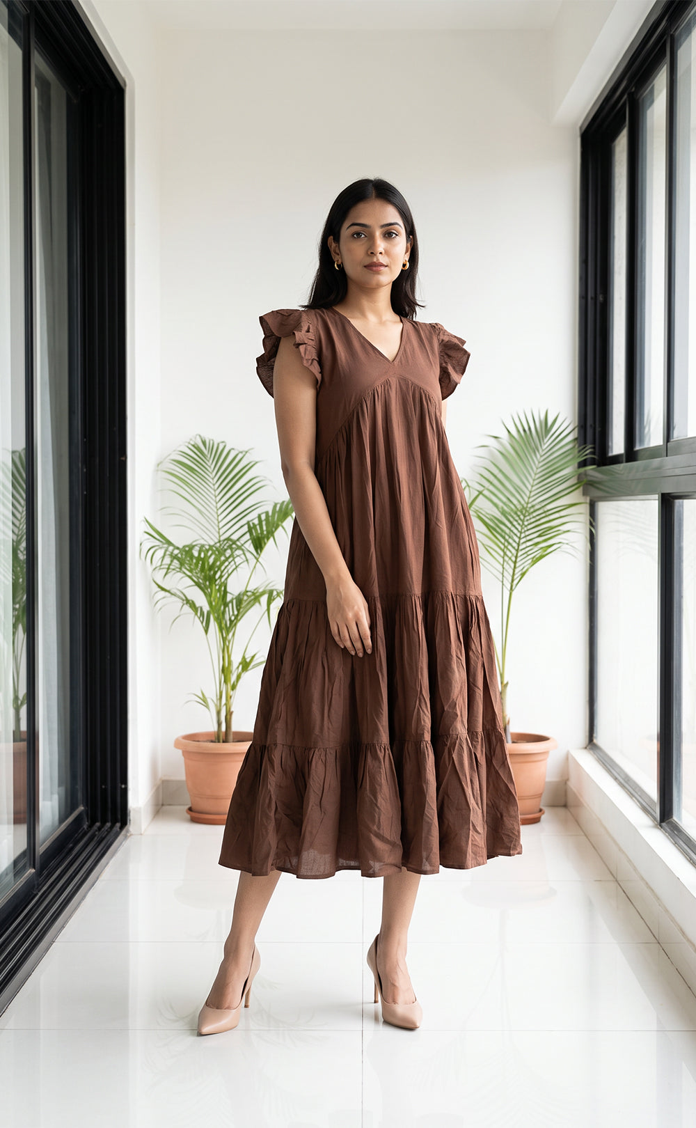 Chocolate Brown Imported Plain Flare Kurti