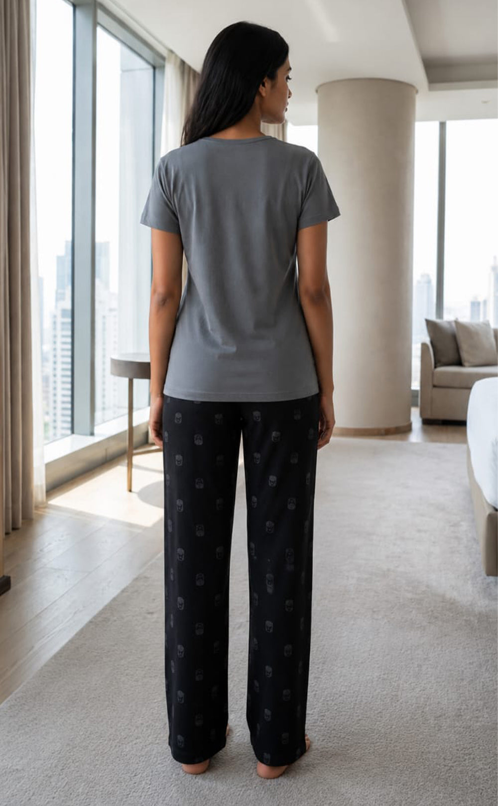 Steel Grey Placement Printed Night Suit