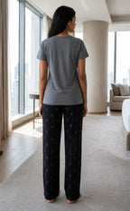 Steel Grey Placement Printed Night Suit