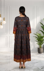 Black Fancy Mirror Work With Ikkat Printed Kurti Gown