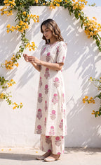 White Cotton All-Over Print Floral Printed Co-ord Set