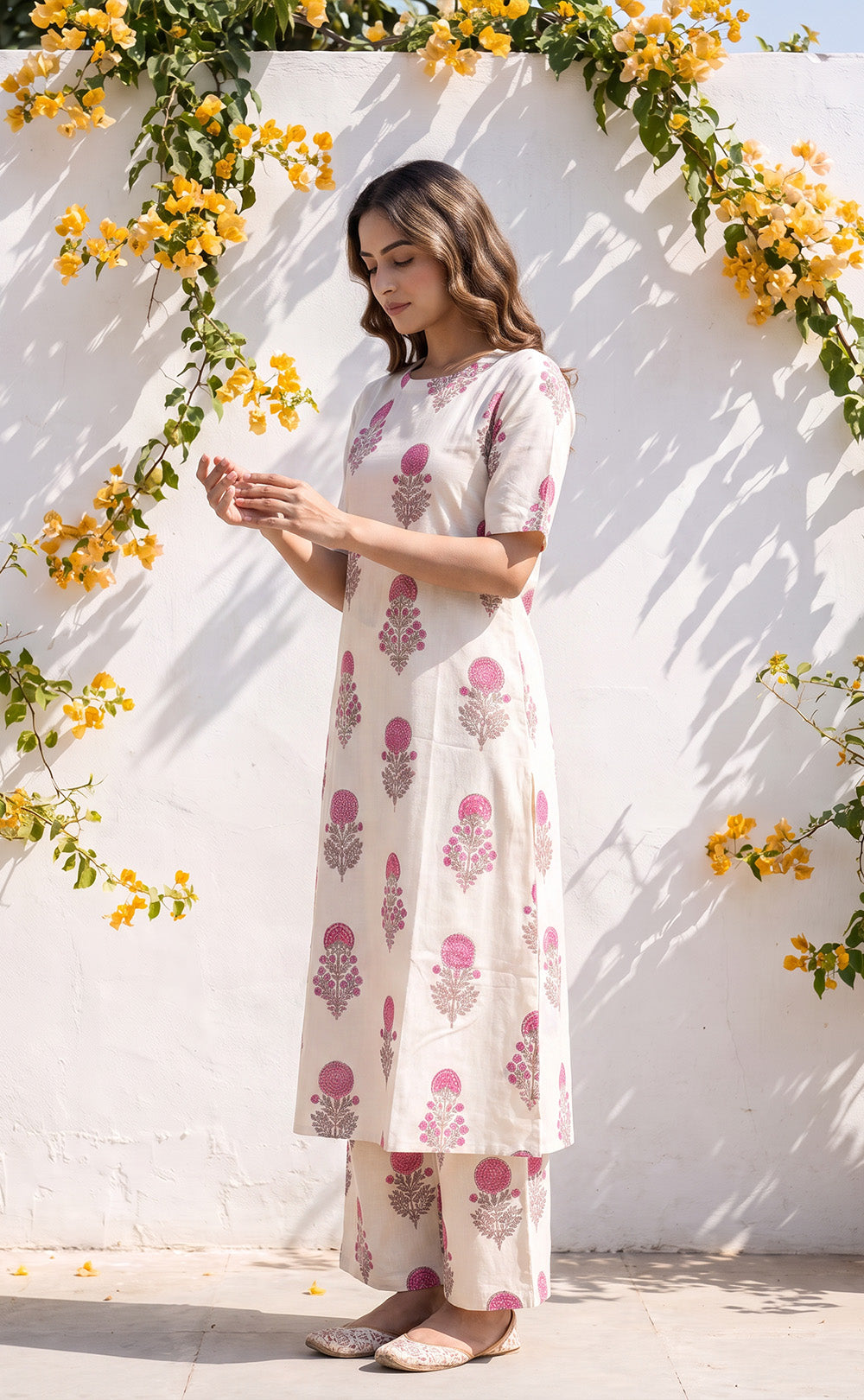 White Cotton All-Over Print Floral Printed Co-ord Set