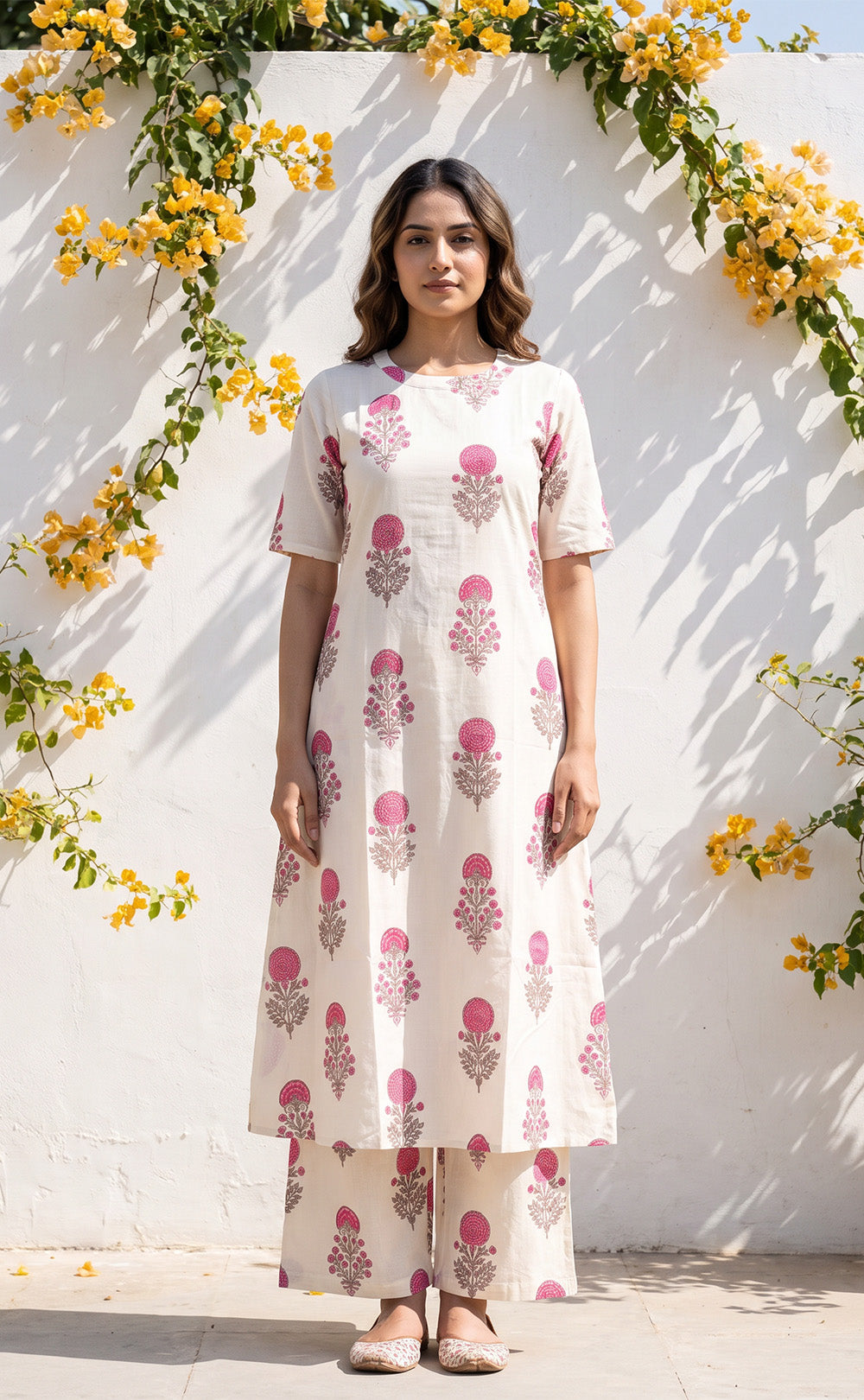 White Cotton All-Over Print Floral Printed Co-ord Set