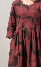 Deep Maroon Rayon Abstract Brush Stroke Printed Flare Kurti