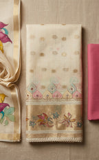 Cream Fancy All-Over Floral Printed Un-Stitched Dress Material
