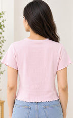 Baby Pink Lycra Swan Thread Embroidery T-Shirt