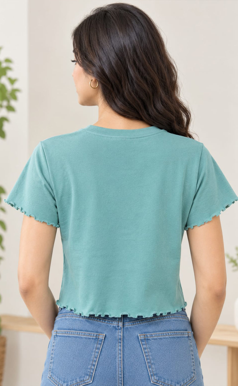 Teal Green Lycra Swan Thread Embroidery T-Shirt