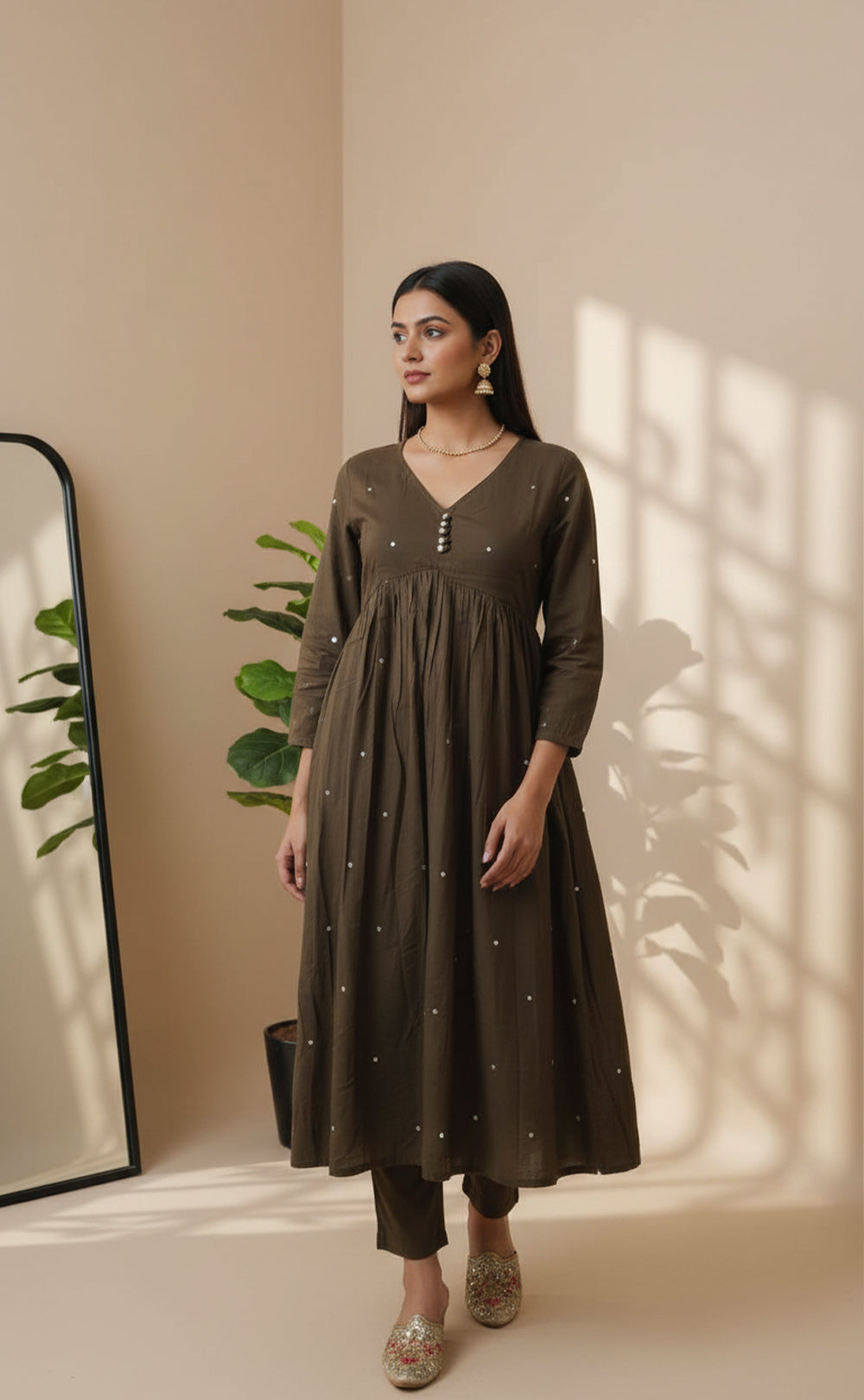 Beautiful Mehndi Green Alia cut Kurti Set with printed Dupatta