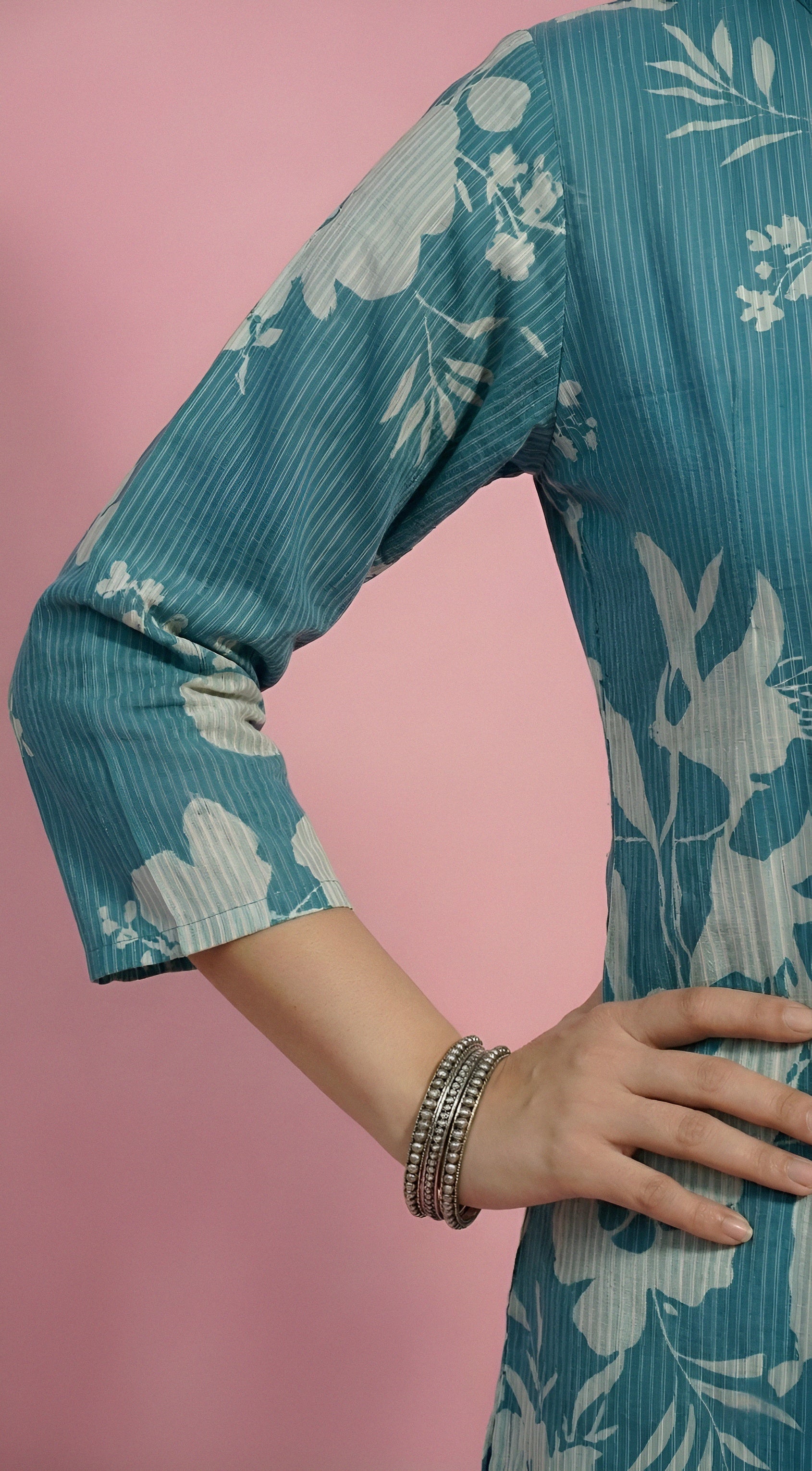 Floral blue Straight Kurti