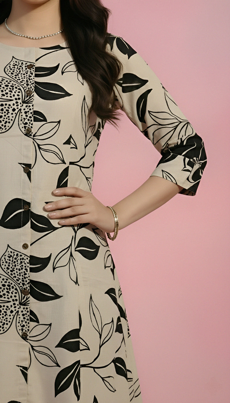 White Printed Straight Kurti