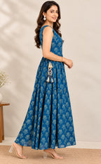 Indigo Blue Chinon Beats Work Kurti Gown
