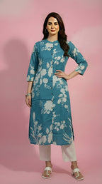 Floral blue Straight Kurti