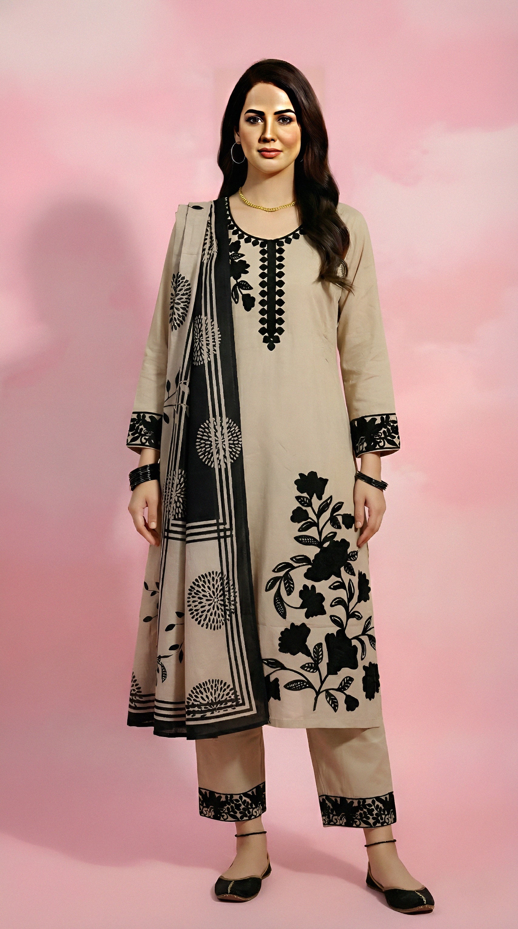Elegant Black And White Kurti Set