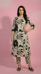 White Printed Straight Kurti