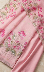 Baby Pink Kota Cotton Lotus Print Un-Stitched Dress Material
