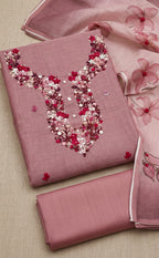 Peach Pink Fancy Thread Embroidery Un-Stitched Dress Material