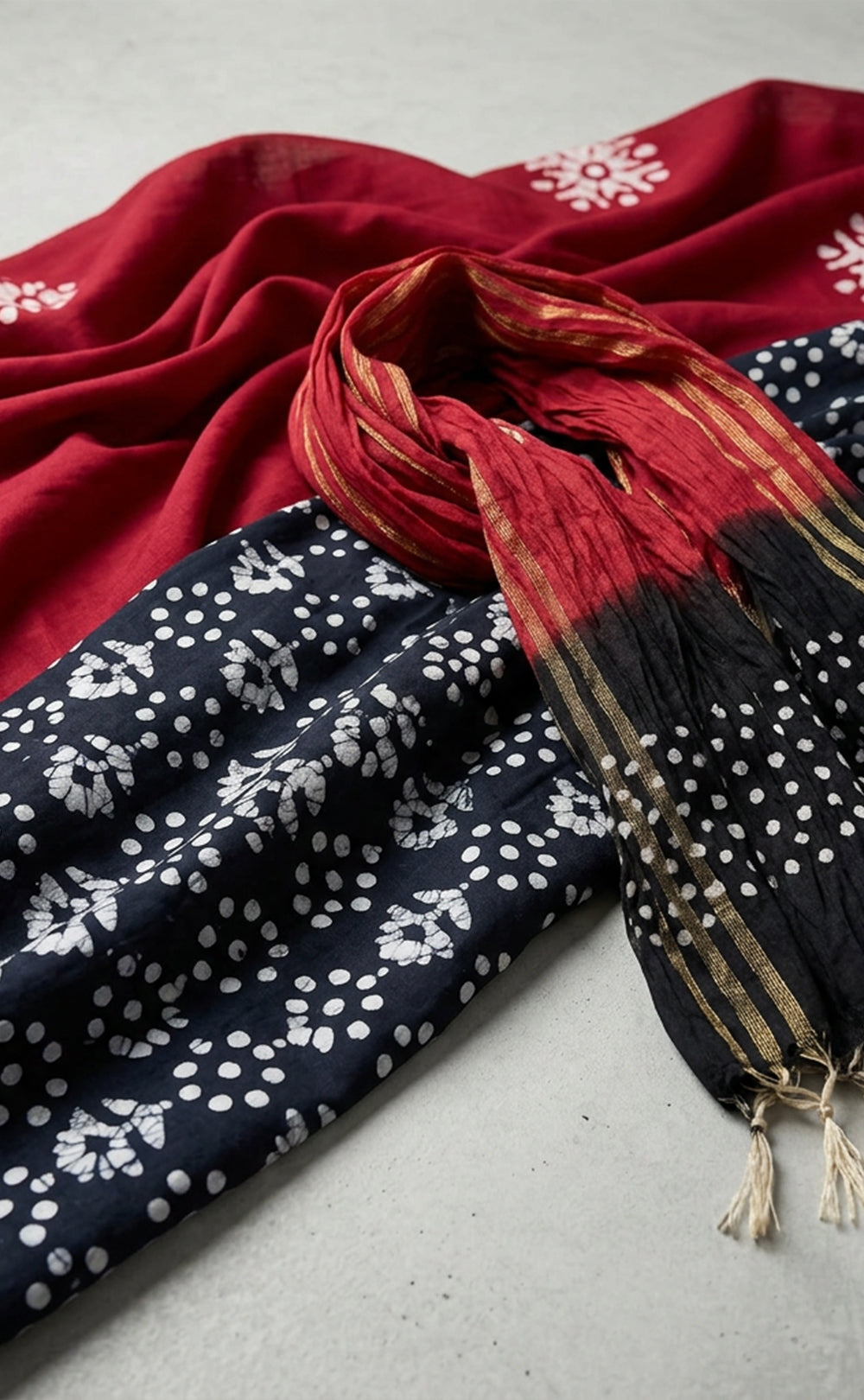 Maroon With Black Floral Printed Un-Stitched Dress Material