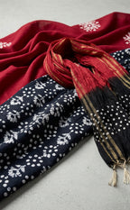 Maroon With Black Floral Printed Un-Stitched Dress Material