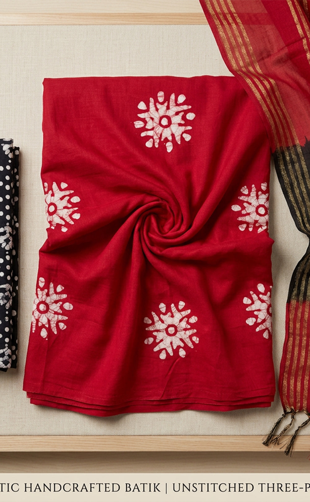 Maroon With Black Floral Printed Un-Stitched Dress Material