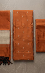 Rust Orange Fancy Ikkat Buti Work Un-Stitched Dress Material