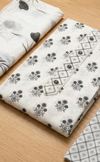 White Cotton Floral Printed Un-Stitched Dress Material