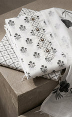 White Cotton Floral Printed Un-Stitched Dress Material