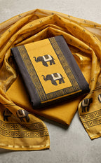 Dark Chocolate Brown Cotton Elephant Printed Un-Stitched Dress Material