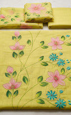 Mustard Yellow Roman Silk Brush Printed Un-Stitched Dress Mterial