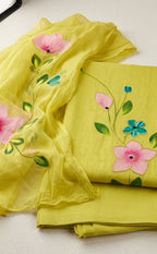 Mustard Yellow Roman Silk Brush Printed Un-Stitched Dress Mterial